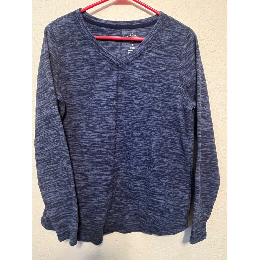 St Johns Bay Womens Blue Space Dye V-Neck Long Sleeve Top Size S